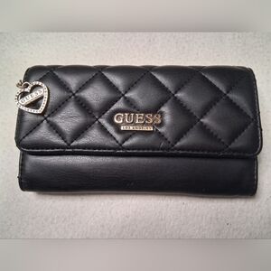 Guess Black Quilted Wallet with Gold Accents